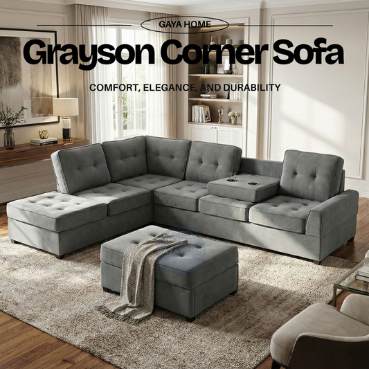 The Grayson Corner Sectional Sofa with Storage Ottoman & Built-in Tray Table