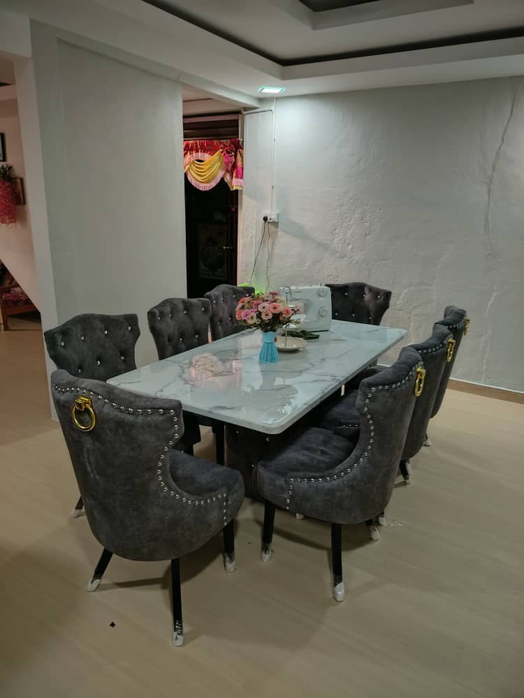 Helana Marble Dining Set with Luxurious Velvet Chairs