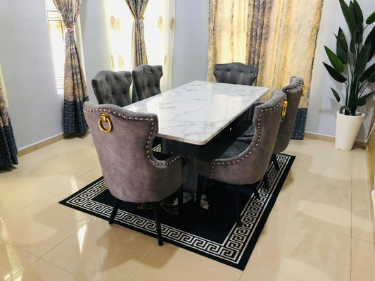 Helana Marble Dining Set with Luxurious Velvet Chairs - Gaya Home