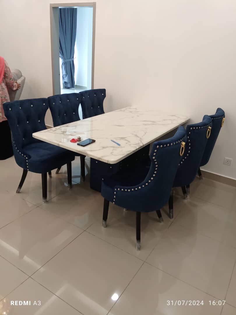 Elegant Butterfly Marble Dining Set with Luxurious Velvet Chairs - Gaya Home