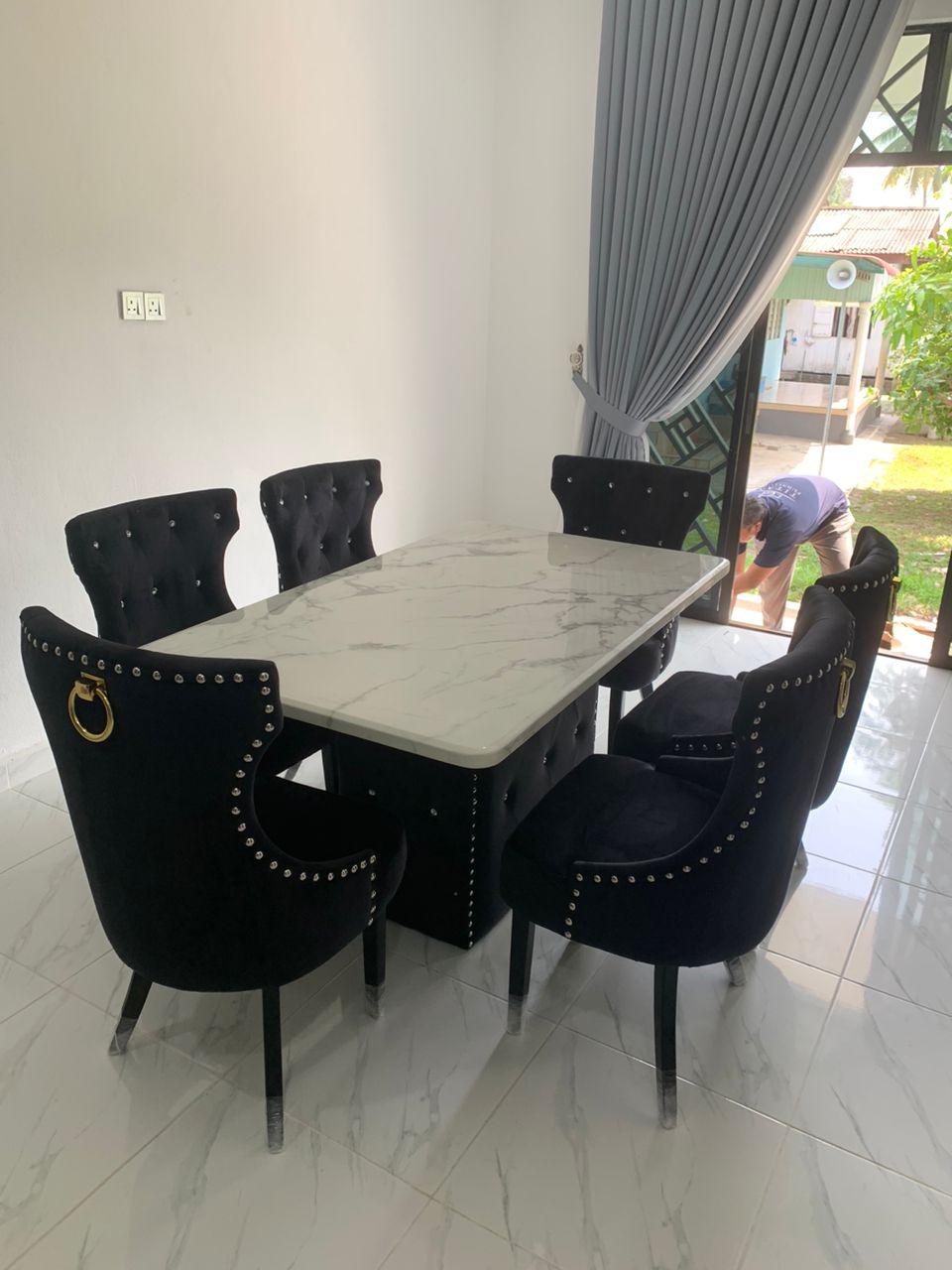 Elegant Butterfly Marble Dining Set with Luxurious Velvet Chairs - Gaya Home