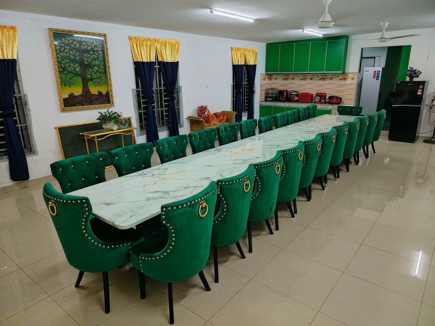 Elegant Butterfly Marble Dining Set with Luxurious Velvet Chairs - Gaya Home