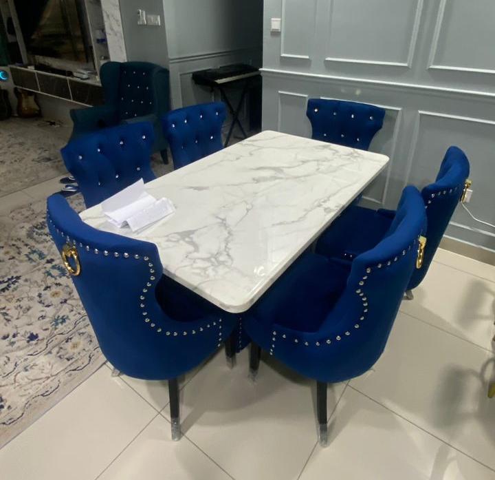 Elegant Butterfly Marble Dining Set with Luxurious Velvet Chairs - Gaya Home