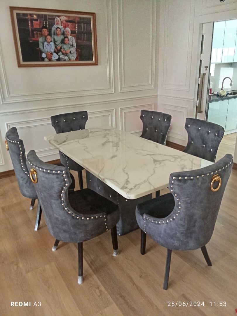 Elegant Butterfly Marble Dining Set with Luxurious Velvet Chairs - Gaya Home