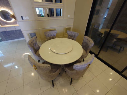 Butterfly Round Full Marble Dining Set