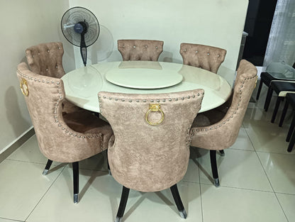 Butterfly Round Full Marble Dining Set