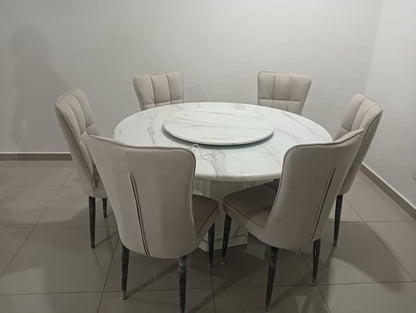 Round Marble Table with Hexagon Marble Legs