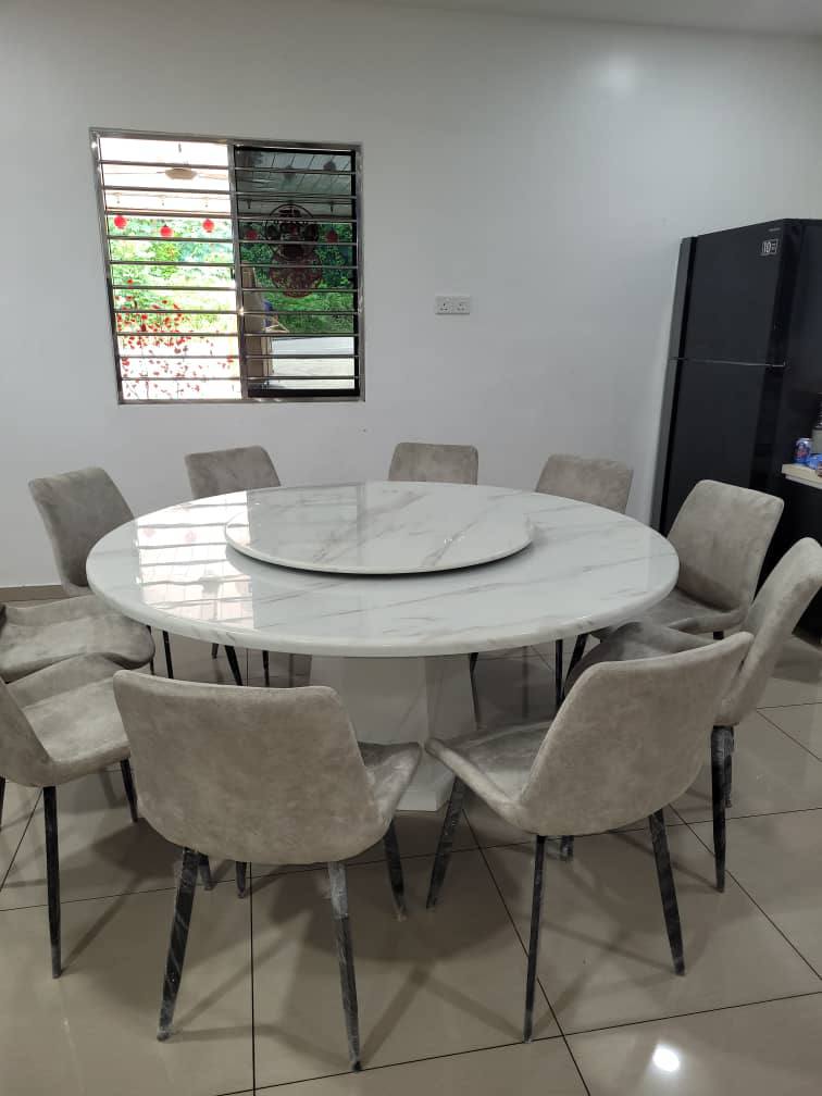 Round Marble Table with Hexagon Marble Legs
