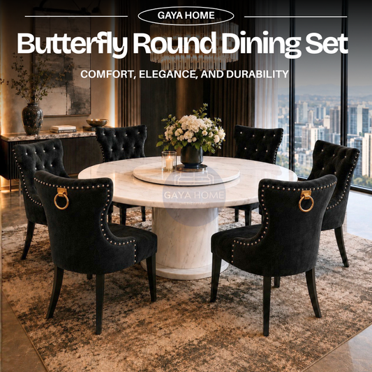 Butterfly Dining Set - Round Full Marble