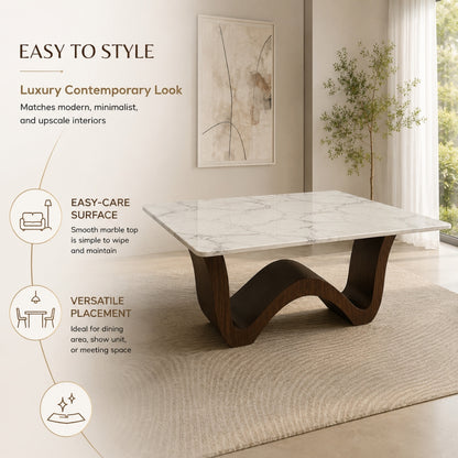 Gaya Home Wave Dining Table style guide showcasing easy-care surface, luxury contemporary look, and versatile placement